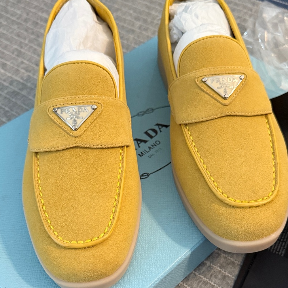 Prada Women's Yellow Suede Loafers
